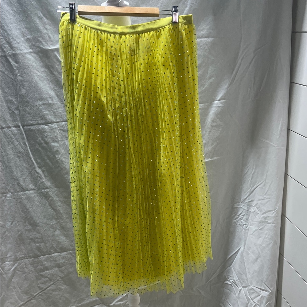 J CREW Elegant/Stunning Yellow Tulle w/blue glitter spots Pleated Skirt size 8 - Picture 2 of 6